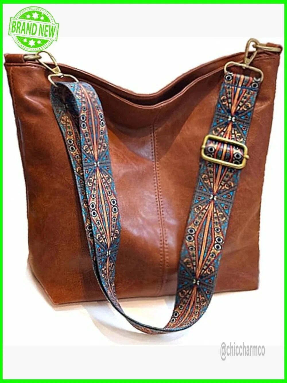 Vegan Leather Crossbody Hobo Bag with Adjustable Guitar Strap